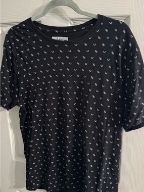 True Religion Black Tee with White Micro Logo Print